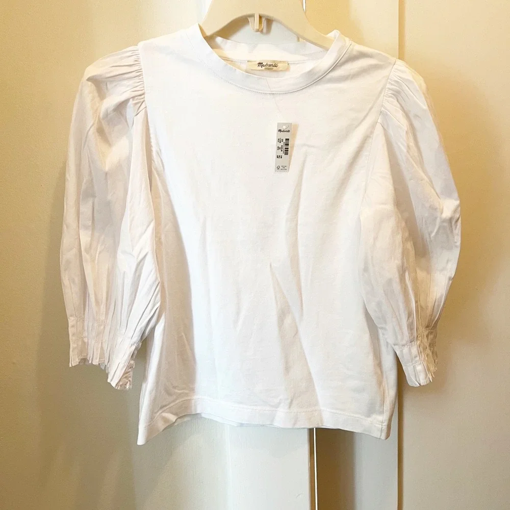 NWT Madewell Hazel Femme Puff Sleeve Mixy Top XXS Cotton‎ Feminine Romantic